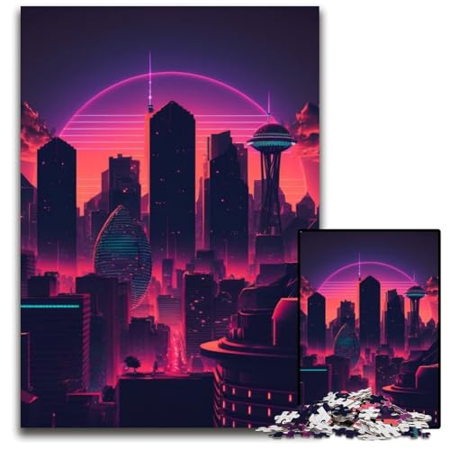 1000-teiliges Puzzle für Erwachsene, Synthwave City, Holzpuzzle, anspruchsvolles Denkspiel für Teenager, interaktives Familienspiel, 50x75cm/19,68x29,52 Zoll 1000-teiliges Puzzle für Erwachsene, Synthwave City, Holzpuzzle, anspruchsvolles Denkspiel für Teenager, interaktives Familienspiel, 50x75cm/19,68x29,52 Zoll von RZFWJL
