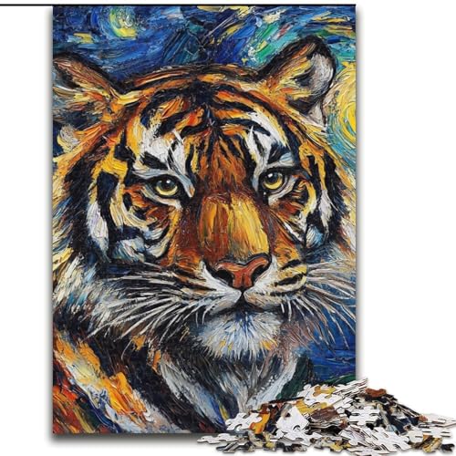 1000-teiliges Puzzle für Erwachsene, Tiger-Nachthimmel-Puzzle aus Holz, lehrreiches und unterhaltsames Indoor-Spiel für die Heimdekoration, 1000 Teile(50x75cm) von RZFWJL