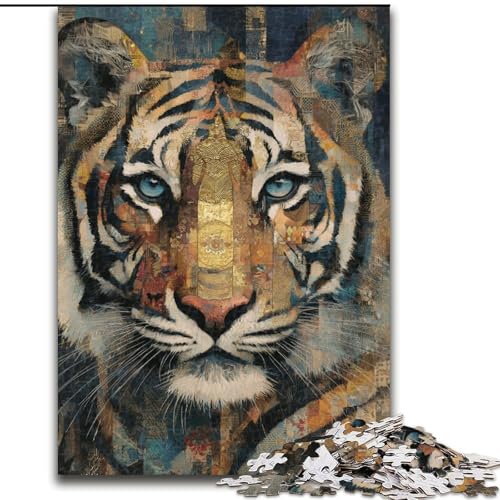 1000-teiliges Puzzle für Erwachsene, Tiger-Ölgemälde, Lernspiele, Heimdekoration ganze Familie (Größe 50x75cm) von RZFWJL