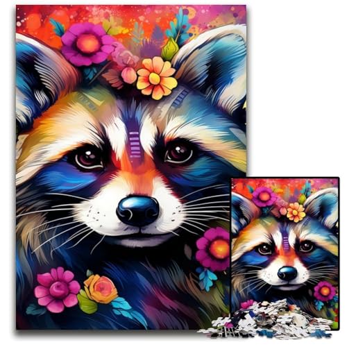 1000-teiliges Puzzle für Erwachsene, Waschbär mit Blumen, Puzzles für Erwachsene, Lernspielzeug für Jugendliche, Heimbüro-Dekoration, 50x75cm/19,68x29,52 Zoll 1000-teiliges Puzzle für Erwachsene, Waschbär mit Blumen, Puzzles für Erwachsene, Lernspielzeug für Jugendliche, Heimbüro-Dekoration, 50x75cm/19,68x29,52 Zoll von RZFWJL