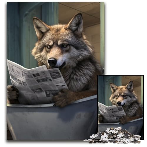 1000-teiliges Puzzle für Erwachsene, Wolf liest Zeitung, Puzzles für Erwachsene, Lernspielzeug für Jugendliche, Heimbüro-Dekor, 50x75cm/19,68x29,52 Zoll 1000-teiliges Puzzle für Erwachsene, Wolf liest Zeitung, Puzzles für Erwachsene, Lernspielzeug für Jugendliche, Heimbüro-Dekor, 50x75cm/19,68x29,52 Zoll von RZFWJL