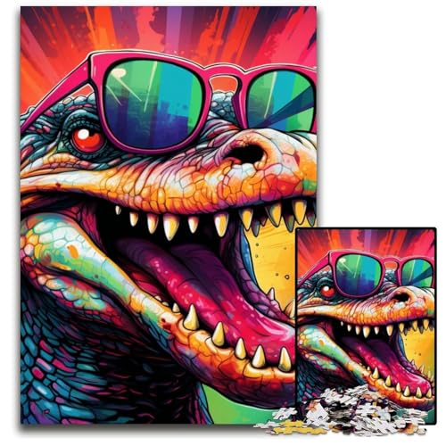 1000-teiliges Puzzle für Erwachsene, farbenfrohes Krokodil-Kunst-Holzpuzzle, interaktives Familienspiel, Denksportaufgabe, Lernspielzeug, 50x75cm/19,68x29,52 Zoll von RZFWJL