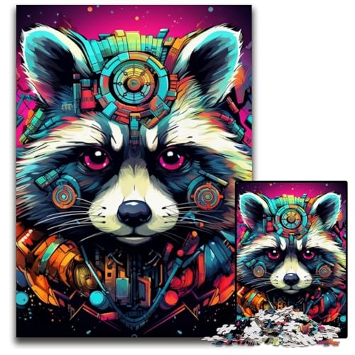 1000-teiliges Puzzle für Erwachsene, farbenfrohes Kunst-Waschbär-Puzzle für Erwachsene, Lernspielzeug für Jugendliche, Heimbüro-Dekor, 26x38cm/10,23x14,96 Zoll von RZFWJL
