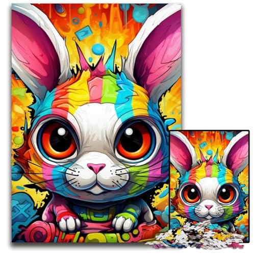 1000-teiliges Puzzle für Erwachsene, farbenfrohes Kunstkaninchen, Holzpuzzle, interaktives Familienspiel, Denksportaufgabe, Lernspielzeug, 50x75cm/19,68x29,52 Zoll von RZFWJL