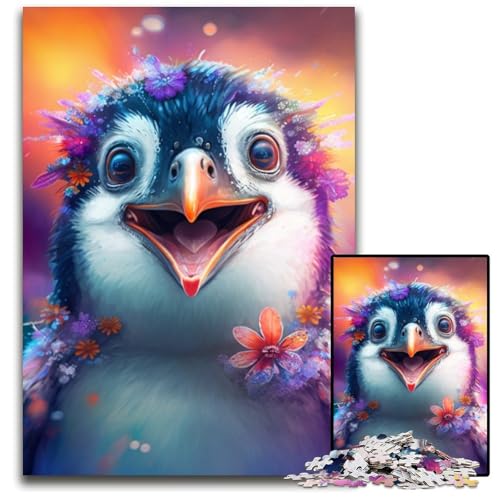 1000-teiliges Puzzle für Erwachsene, farbenfrohes Pinguin-Puzzle aus Pappe, anspruchsvolles Denkspiel für Teenager, unterhaltsames interaktives Spiel für die ganze Familie, 26x38cm/10,23x14,96 Zoll von RZFWJL
