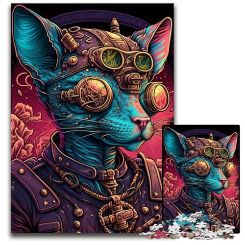 1000-teiliges Puzzle für Erwachsene, haarloser Katzenkrieger, Holzpuzzle, interaktives Familienspiel, Denksportaufgabe, Lernspielzeug, 50x75cm/19,68x29,52 Zoll von RZFWJL