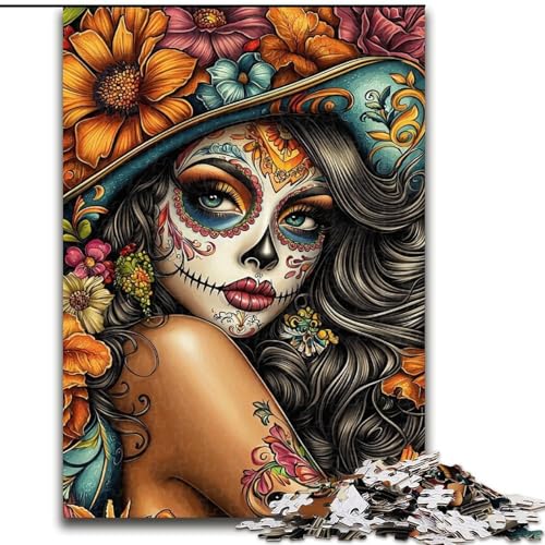 1000-teiliges Puzzle für Erwachsene, mexikanische Totenkopfmädchen, Lernspiele, Heimdekoration ganze Familie (Größe 50x75cm) von RZFWJL