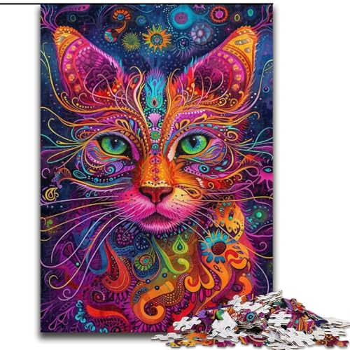 1000-teiliges Puzzle für Erwachsene, psychedelische Katze, Lernspiele, Heimdekoration ganze Familie (Größe 50x75cm) von RZFWJL