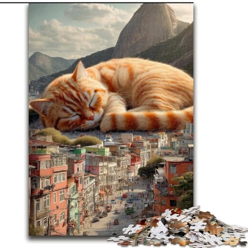 1000-teiliges Puzzle für Erwachsene, schlafende orangefarbene Katze, Lernspiele, Heimdekoration ganze Familie (Größe 50x75cm) von RZFWJL