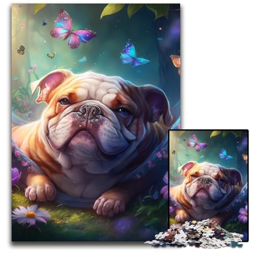 1000-teiliges Puzzle für Erwachsene, schöne Bulldogge, Holzpuzzle, interaktives Familienspiel, Denksportaufgabe, Lernspielzeug, 50x75cm/19,68x29,52 Zoll von RZFWJL