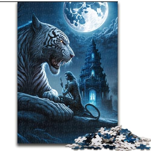 1000-teiliges Puzzle für Erwachsene, weißer Tiger, aus Holz, lehrreiches und unterhaltsames Indoor-Spiel für die Heimdekoration, 1000 Teile(50x75cm) von RZFWJL