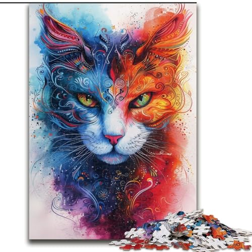 1000-teiliges Puzzle für Erwachsene und Jugendliche, Aquarellkatze, Spiele, Spielzeug, Geschenk, einzigartige Geburtstags- und Geschenkideen für Kinder ab 14 Jahren (Größe 50x75cm) von RZFWJL