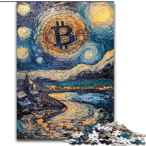 1000-teiliges Puzzle für Erwachsene und Jugendliche, Bitcoin-Logo, Familienspiel für und einzigartige Heimdekoration und Geschenke für 14-Jährige (Größe 26x38cm) von RZFWJL