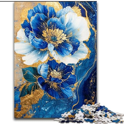 1000-teiliges Puzzle für Erwachsene und Jugendliche, Blumenkunst in Lila und Blaugrün, lustige Spiele für die ganze Familie, ganze Familie (Größe 26x38cm) von RZFWJL