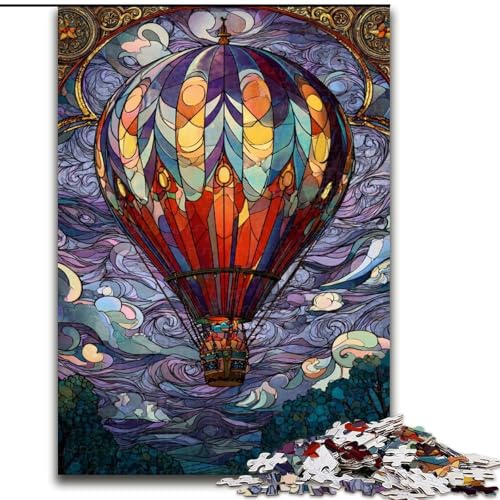 1000-teiliges Puzzle für Erwachsene und Jugendliche, Buntglas-Heißluftballon, Spiele, Spielzeug, Geschenk, einzigartige Geburtstags- und Geschenkideen für Kinder ab 14 Jahren (Größe 50x75cm) von RZFWJL