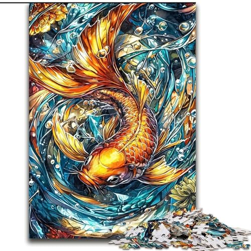 1000-teiliges Puzzle für Erwachsene und Jugendliche, Goldener Karpfen, lustige Familienspiele, ganze Familie (Größe 26x38cm) von RZFWJL