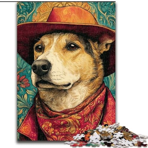 1000-teiliges Puzzle für Erwachsene und Jugendliche, Hund-Cowgirl-Kunst, lustige Familienspiele, ganze Familie (Größe 26x38cm) von RZFWJL