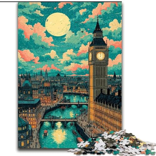 1000-teiliges Puzzle für Erwachsene und Jugendliche, London bei Nacht, hilft dem Gehirn, süchtig machendes Spielzeug zu trainieren, um Geduld zu fördern, perfekte Dekoration (Größe 26x38cm) von RZFWJL