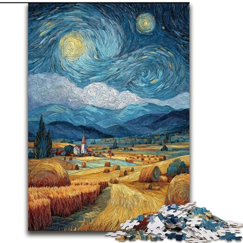 1000-teiliges Puzzle für Erwachsene und Jugendliche, Nachthimmel, Weizenfeld, Lernspielzeug für Erwachsene und Jugendliche, ganze Familie ab 14 Jahren (Größe 26x38cm) von RZFWJL