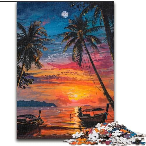 1000-teiliges Puzzle für Erwachsene und Jugendliche, Ölgemälde Boote an der Küste, lustige Spiele für die ganze Familie, ganze Familie (Größe 50x75cm) von RZFWJL