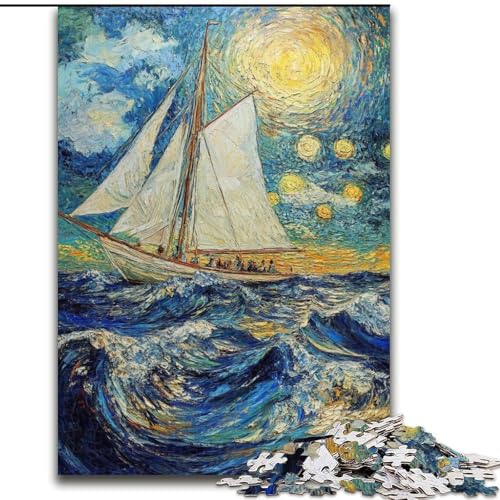 1000-teiliges Puzzle für Erwachsene und Jugendliche, Ölgemälde mit Segelbooten, Lernspielzeug für Kinder und Jugendliche, ganze Familie ab 14 Jahren (Größe 26x38cm) von RZFWJL