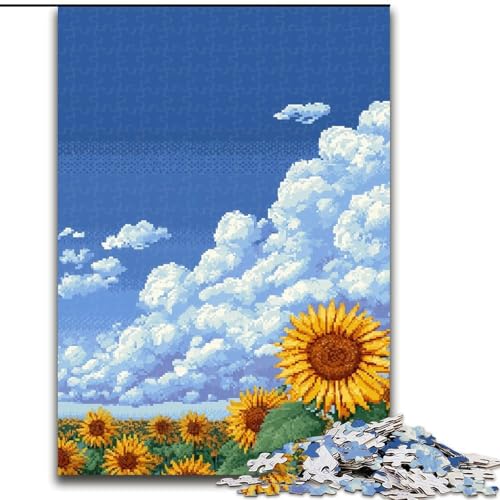 1000-teiliges Puzzle für Erwachsene und Jugendliche, Sonnenblumenfeld, Lernspielzeug für Erwachsene und Jugendliche, ganze Familie ab 14 Jahren (Größe 26x38cm) von RZFWJL