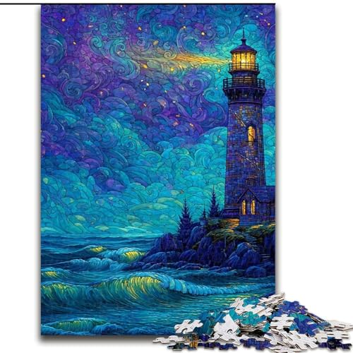 1000-teiliges Puzzle für Erwachsene und Jugendliche, Sternenhimmel-Leuchtturm, Staycation-Zeitvertreib, perfekte Dekoration für Kinder ab 14 Jahren (Größe 50x75cm) von RZFWJL