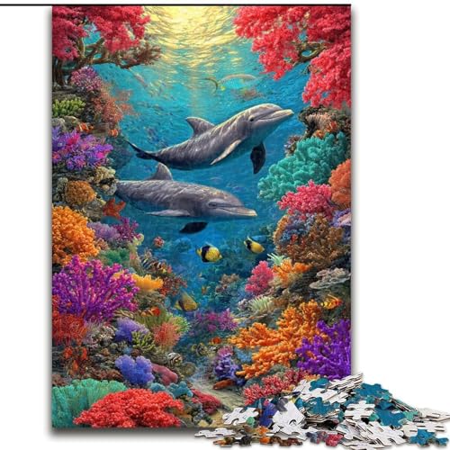 1000-teiliges Puzzle für Erwachsene und Jugendliche, Unterwasserdelfine, Lernspielzeug für Kinder ab 14 Jahren, ganze Familie (Größe 50x75cm) von RZFWJL