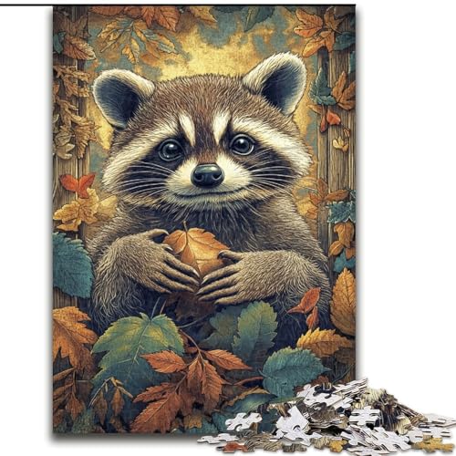1000-teiliges Puzzle für Erwachsene und Jugendliche, Waschbären im Herbst, anspruchsvolles Spielspielzeug, Wanddekoration, einzigartige Geburtstags (Größe 50x75cm) von RZFWJL