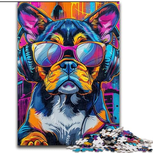 1000-teiliges Puzzle für Jugendliche und Erwachsene, Boxerwelpe mit Kopfhörern, Lernspielzeug für Kinder ab 14 Jahren, ganze Familie (Größe 26x38cm) von RZFWJL