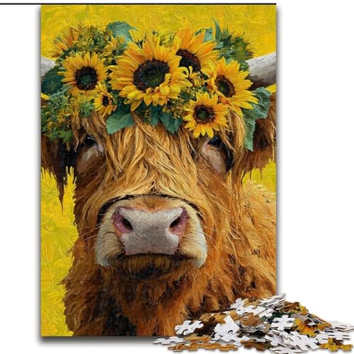 1000-teiliges Puzzle für Jugendliche und Erwachsene, Hochlandkuh, Lernspielzeug für Kinder ab 14 Jahren, ganze Familie (Größe 50x75cm) von RZFWJL