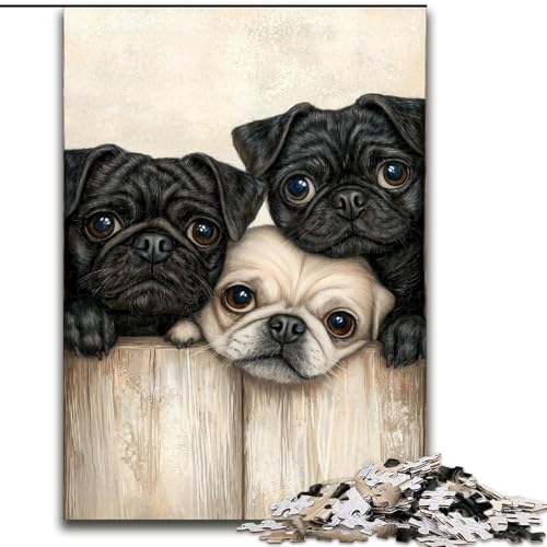 1000-teiliges Puzzle für Jugendliche und Erwachsene, Mops, Lernspielzeug für Kinder ab 14 Jahren, ganze Familie (Größe 50x75cm) von RZFWJL