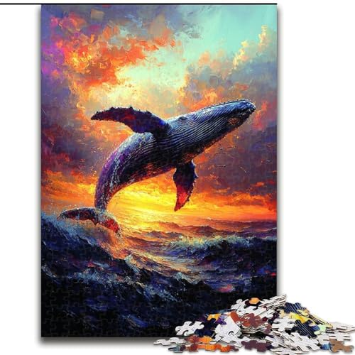 1000-teiliges Puzzle für Jugendliche und Erwachsene, Wale springen bei Sonnenuntergang, Lernspielzeug für Kinder ab 14 Jahren, ganze Familie (Größe 50x75cm) von RZFWJL
