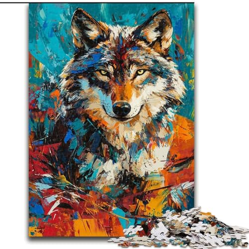 1000-teiliges Puzzle für Jugendliche und Erwachsene, Wolfskunst, Lernspielzeug für Kinder ab 14 Jahren, ganze Familie (Größe 50x75cm) von RZFWJL