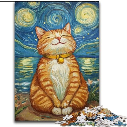 1000-teiliges Puzzle für Jugendliche und Erwachsene, meditierende Katze, Lernspielzeug für Kinder ab 14 Jahren, ganze Familie (Größe 50x75cm) von RZFWJL