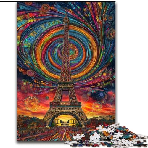 1000-teiliges Puzzle für Teenager, Geschenke, Psychedelischer Eiffelturm, für Lernspiele, Herausforderungsspielzeug, Verbesserung des Gedächtnisses für 14-Jährige (Größe 50x75cm) von RZFWJL