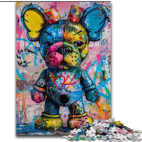 1000-teiliges Puzzle für Teenager, Graffiti der französischen Bulldogge, Lernspielzeug, Familienspiele, einzigartige Geburtstags- und Geschenkideen (Größe 26x38cm) von RZFWJL