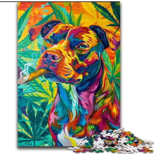 1000-teiliges Puzzle für Teenager, Staffordshire Bullterrier rauchend, entspannendes intellektuelles Lernspielzeug, Geburtstagsgeschenk, Geschenke (Größe 26x38cm) von RZFWJL