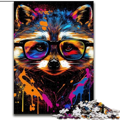 1000-teiliges Puzzle für Teenager, Waschbär-Pop-Art-Tier, Lernspielzeug, Familienspiele, einzigartige Geburtstags- und Geschenkideen (Größe 26x38cm) von RZFWJL
