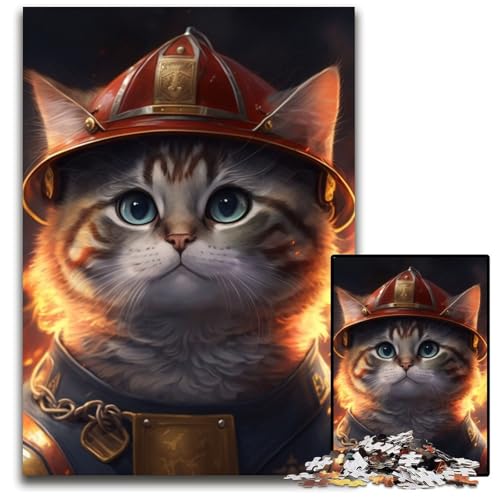 1000-teiliges Puzzle mit Feuerwehrmann-Katze, Kartonpuzzle, pädagogisches Denkspiel, künstlerische Heim- und Bürodekoration, ab 14 Jahren, 26x38cm/10,23x14,96 Zoll von RZFWJL