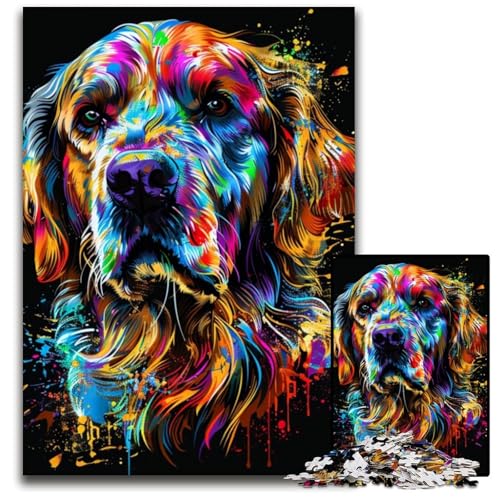 1000-teiliges Puzzle mit Golden Retriever-Motiv, Karton, pädagogisches Denkspiel, künstlerische Heim- und Bürodekoration, ab 14 Jahren, 26x38cm/10,23x14,96 Zoll von RZFWJL
