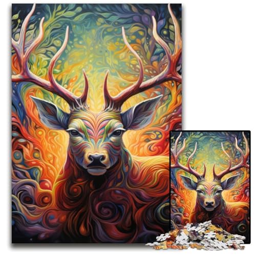 1000-teiliges Puzzle mit Hirsch-Motiv, psychedelische Kunst, Holzpuzzle, pädagogisches Denkspiel, künstlerische Heim- und Bürodekoration, ab 14 Jahren, 50x75cm/19,68x29,52 Zoll 1000-teiliges Puzzle mit Hirsch-Motiv, psychedelische Kunst, Holzpuzzle, pädagogisches Denkspiel, künstlerische Heim- und Bürodekoration, ab 14 Jahren, 50x75cm/19,68x29,52 Zoll von RZFWJL