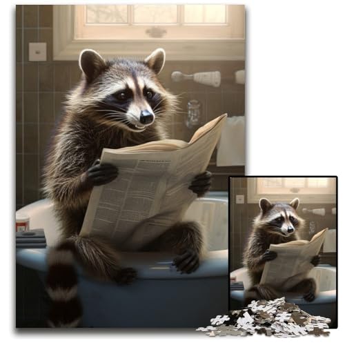 1000-teiliges Puzzle mit Waschbär-Motiv, pädagogisches Denkspiel, künstlerische Heim- und Bürodekoration, ab 14 Jahren, 26x38cm/10,23x14,96 Zoll von RZFWJL