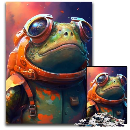 Astronautenfrosch-Puzzle 1000 Teile für Erwachsene, Puzzle für Erwachsene, Lernspielzeug für Teenager, Heimbüro-Dekor, 26x38cm/10,23x14,96 Zoll von RZFWJL