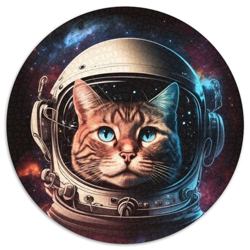 Astronautenkatze 1000-teiliges Puzzle, rund, 1000 Teile, für Erwachsene, interaktives Familienspiel, Denksportaufgabe, Lernspielzeug, 67,5 x 67,5 cm von RZFWJL