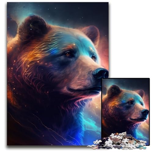 Braunbär-Puzzle für Erwachsene, 1000 Teile, Holzpuzzle, anspruchsvolles Denkspiel für Teenager, interaktives Familienspiel, 50x75cm/19,68x29,52 Zoll von RZFWJL