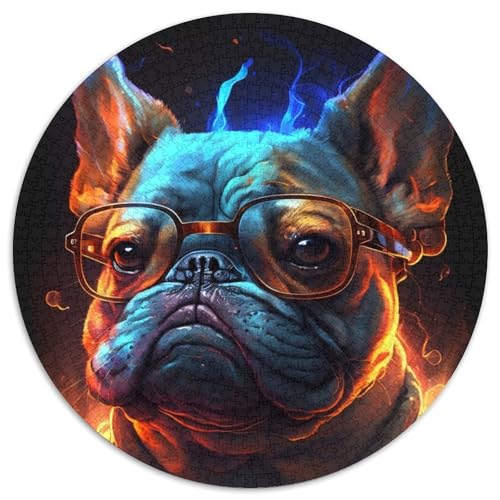 Brille Französische Bulldogge 1000-teiliges Puzzle 1000-teiliges rundes Puzzle für Erwachsene, Lernspielzeug für Teenager, Home-Office-Dekor 67,5 x 67,5 cm von RZFWJL