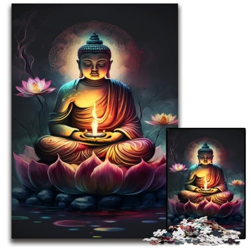 Buddha 1000-teiliges Puzzle für Erwachsene, Holzpuzzle, Heimdekoration, Denksportspiel für Teenager und Familieninteraktion, 50x75cm/19,68x29,52 Zoll von RZFWJL