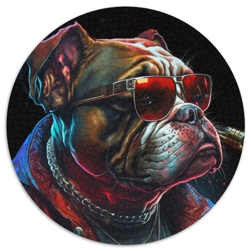 Bulldog-Boxer-Puzzle, 1000 Teile, rundes Puzzle, 1000 Teile, Lernspielzeug für Teenager, Heim- und Bürodekoration, 67,5 x 67,5 cm von RZFWJL