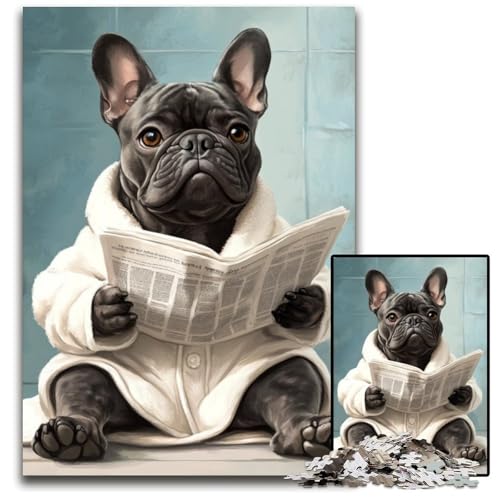 Bulldog Go Toilet 1000-Teile-Puzzle für Erwachsene, Holzpuzzle, interaktives Familienspiel, DIY-Heimdekoration, Gehirn-Herausforderung, Geschenk, 50x75cm/19,68x29,52 Zoll von RZFWJL